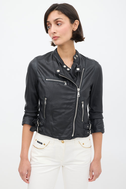 Dolce 
Gabbana Black Leather 
Silk Lined Biker Jacket