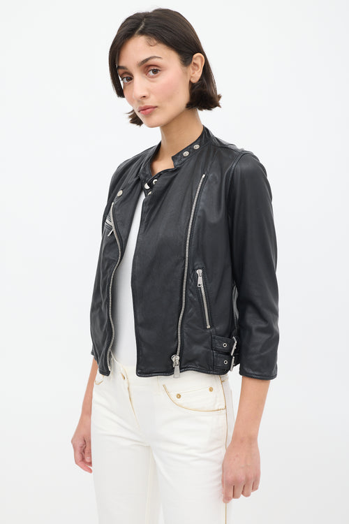 Dolce 
Gabbana Black Leather 
Silk Lined Biker Jacket