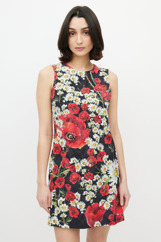 Dolce 
Gabbana Black 
Multi Floral Brocade Dress