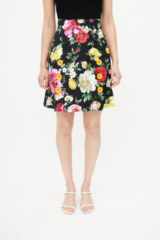 Dolce 
Gabbana Black 
Multi Floral Buttoned Skirt