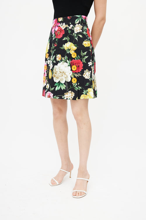 Dolce 
Gabbana Black 
Multi Floral Buttoned Skirt