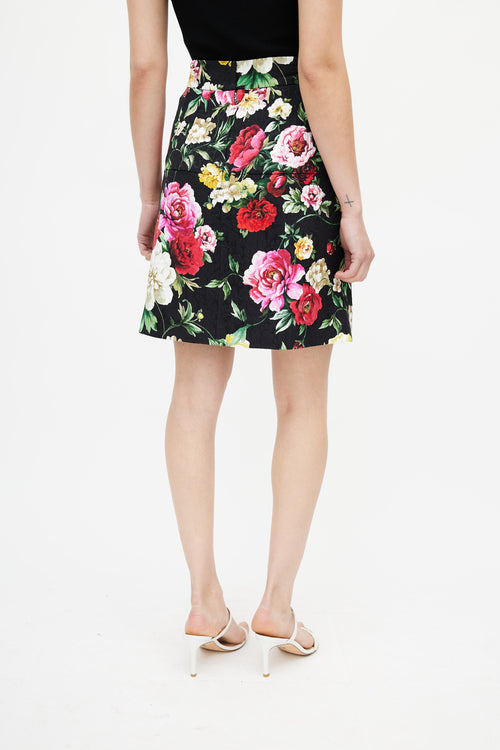 Dolce 
Gabbana Black 
Multi Floral Buttoned Skirt