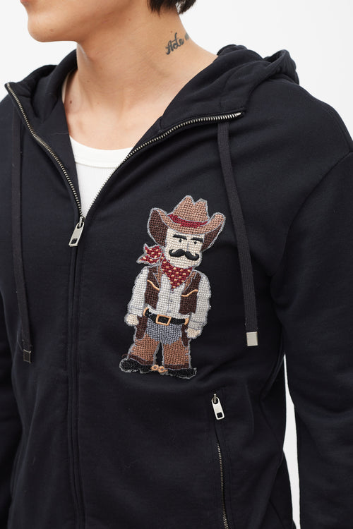 Dolce 
Gabbana Black 
Multicolour Cowboy Embroidered Hoodie