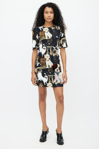 Dolce 
Gabbana Black 
Multicolour Dog Print Dress