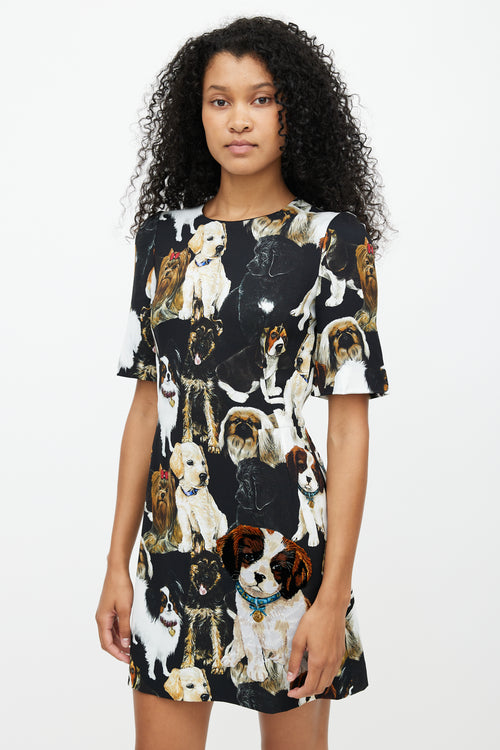 Dolce 
Gabbana Black 
Multicolour Dog Print Dress