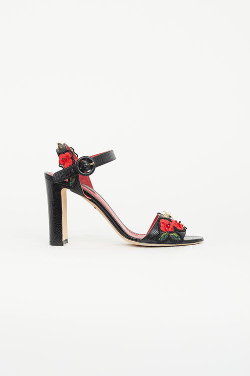 Dolce 
Gabbana Black 
Multicolour Embossed Floral Heel