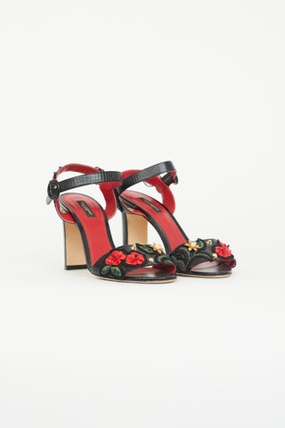 Dolce 
Gabbana Black 
Multicolour Embossed Floral Heel