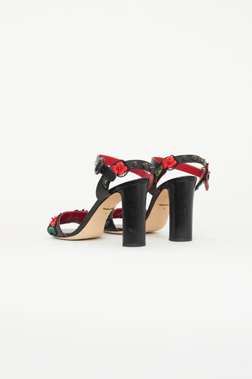 Dolce 
Gabbana Black 
Multicolour Embossed Floral Heel