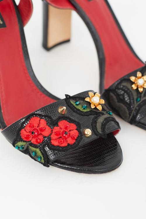 Dolce 
Gabbana Black 
Multicolour Embossed Floral Heel