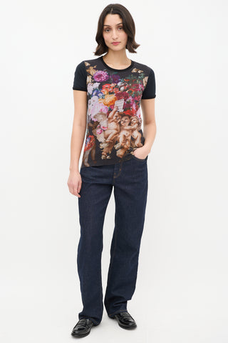 Dolce 
Gabbana Black 
Multicolour Floral Cherub Graphic T-Shirt