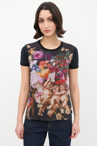 Dolce 
Gabbana Black 
Multicolour Floral Cherub Graphic T-Shirt