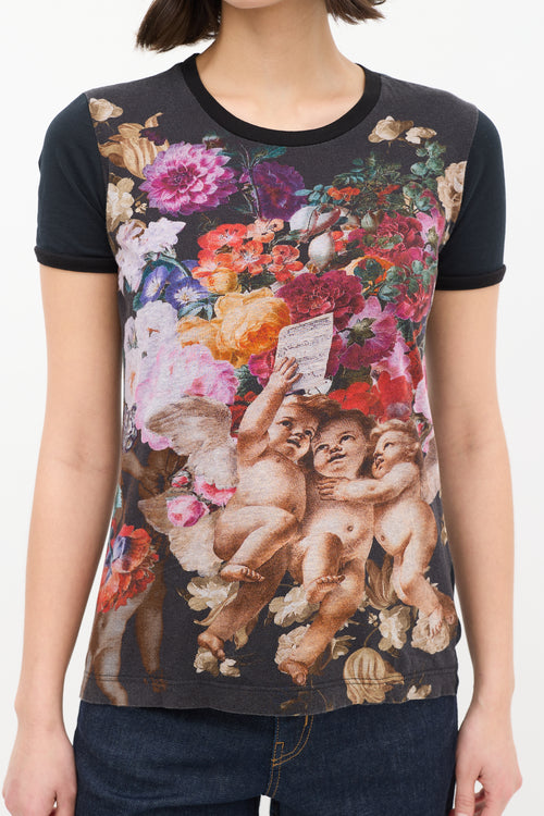 Dolce 
Gabbana Black 
Multicolour Floral Cherub Graphic T-Shirt