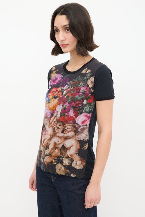 Dolce 
Gabbana Black 
Multicolour Floral Cherub Graphic T-Shirt