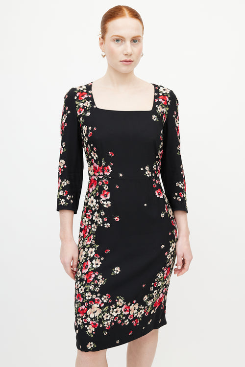 Dolce 
Gabbana Black 
Multicolour Floral Midi Dress