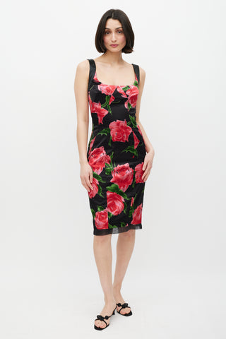 Dolce 
Gabbana Black 
Multicolour Floral Panelled Dress