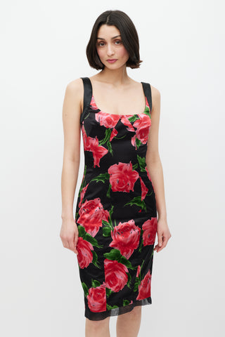 Dolce 
Gabbana Black 
Multicolour Floral Panelled Dress