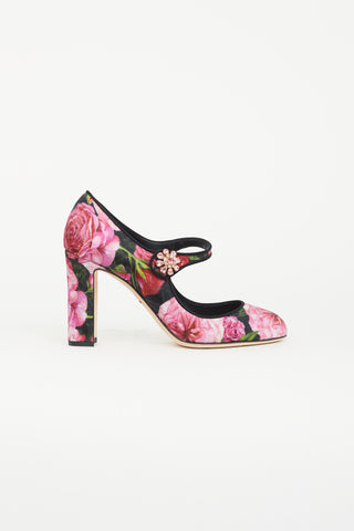 Dolce 
Gabbana Black 
Multicolour Floral Satin Pump