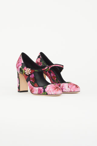 Dolce 
Gabbana Black 
Multicolour Floral Satin Pump