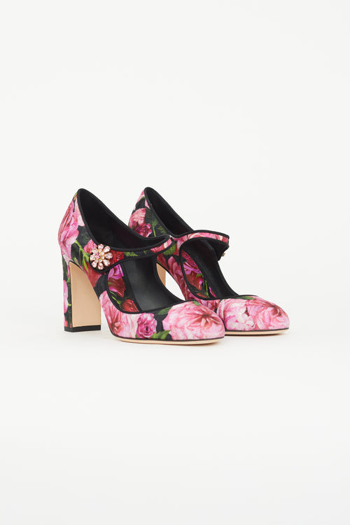 Dolce 
Gabbana Black 
Multicolour Floral Satin Pump