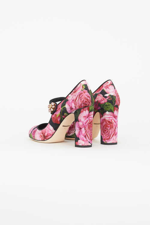 Dolce 
Gabbana Black 
Multicolour Floral Satin Pump