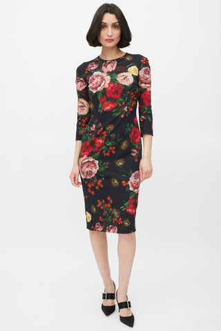 Dolce 
Gabbana Black 
Multicolour Floral Sheath Dress