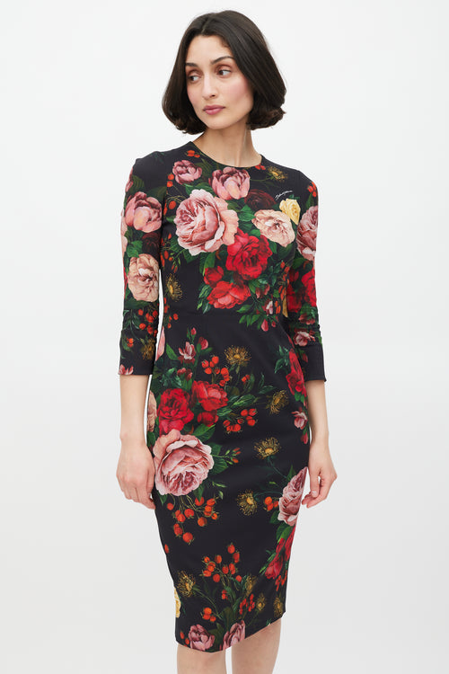 Dolce 
Gabbana Black 
Multicolour Floral Sheath Dress