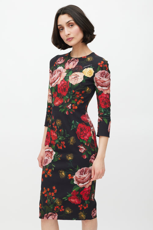 Dolce 
Gabbana Black 
Multicolour Floral Sheath Dress