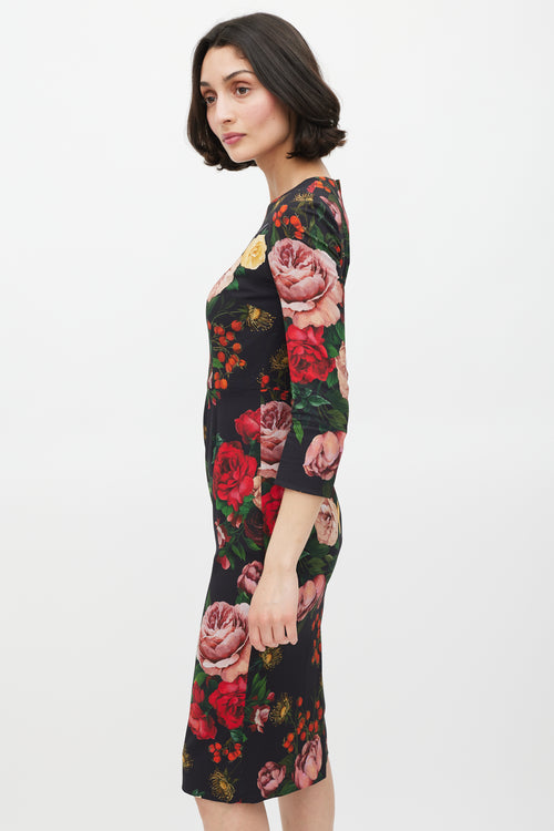 Dolce 
Gabbana Black 
Multicolour Floral Sheath Dress