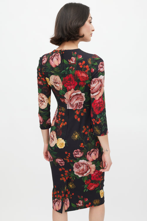 Dolce 
Gabbana Black 
Multicolour Floral Sheath Dress