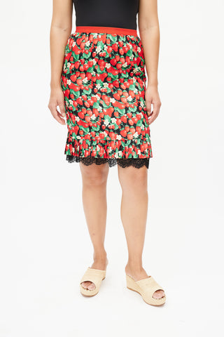 Dolce 
Gabbana Black 
Multicolour Strawberry Silk Skirt