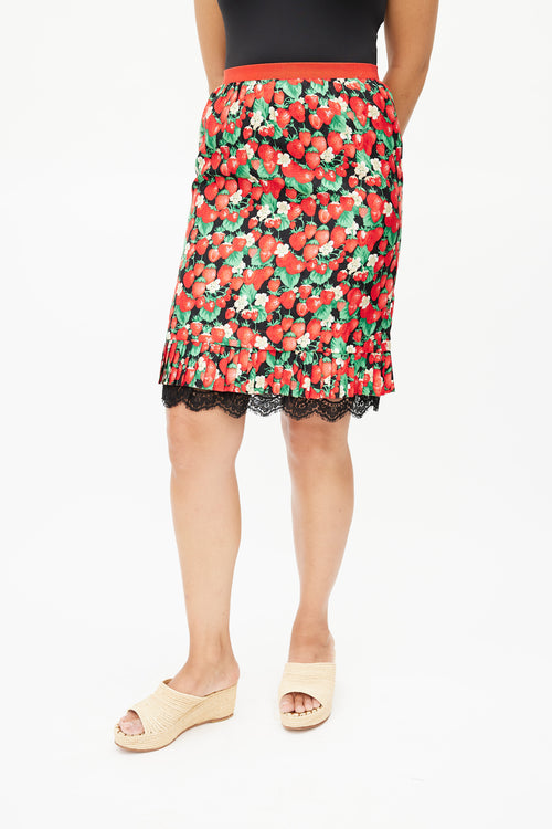 Dolce 
Gabbana Black 
Multicolour Strawberry Silk Skirt