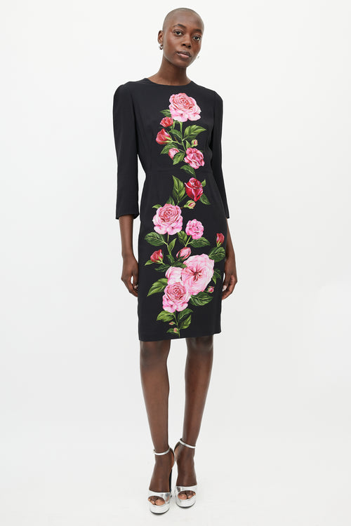 Dolce 
Gabbana Black 
Pink Floral Shift Dress