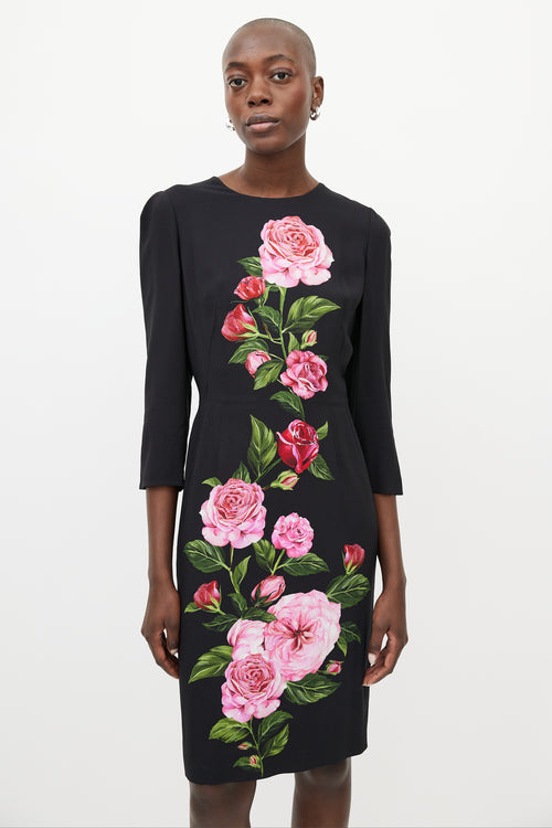 Dolce 
Gabbana Black 
Pink Floral Shift Dress