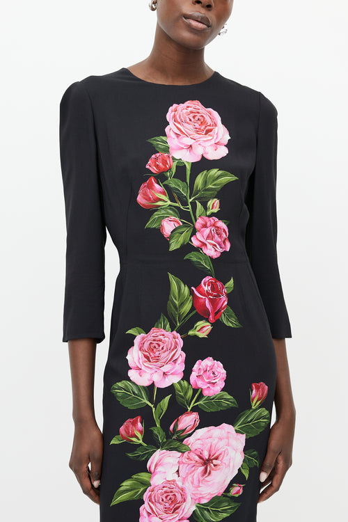 Dolce 
Gabbana Black 
Pink Floral Shift Dress