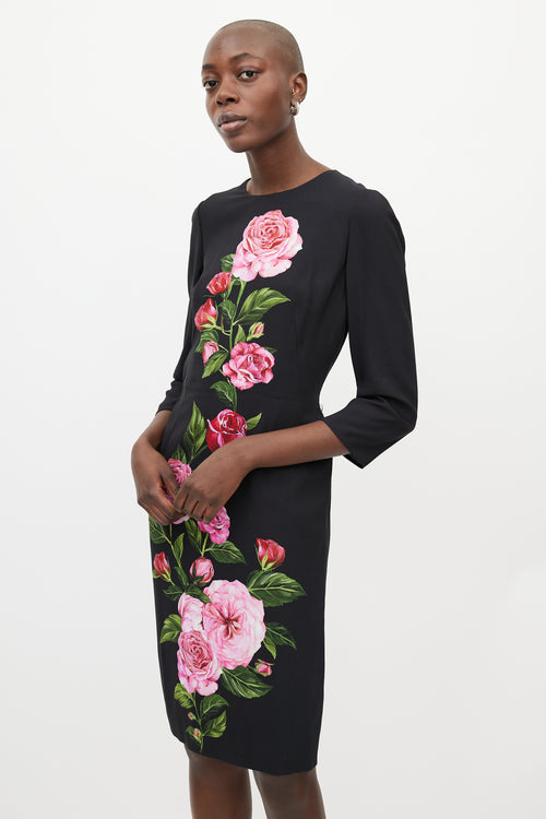 Dolce 
Gabbana Black 
Pink Floral Shift Dress