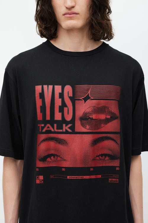 Dolce 
Gabbana Black 
Red Eyes Talk Logo T-Shirt