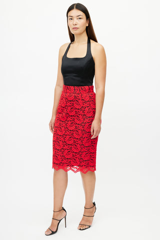 Dolce 
Gabbana Black 
Red Floral Lace Skirt