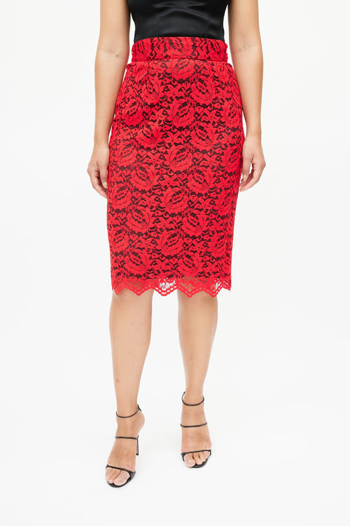 Dolce 
Gabbana Black 
Red Floral Lace Skirt