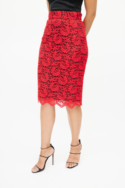 Dolce 
Gabbana Black 
Red Floral Lace Skirt