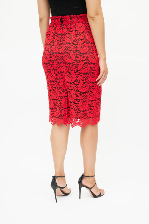 Dolce 
Gabbana Black 
Red Floral Lace Skirt