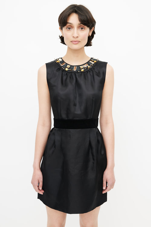 Dolce 
Gabbana Black Satin Jewel Embellished Dress