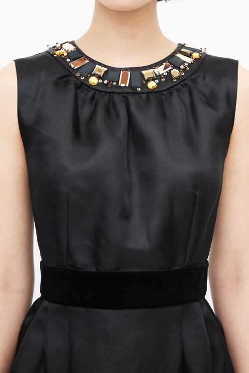 Dolce 
Gabbana Black Satin Jewel Embellished Dress