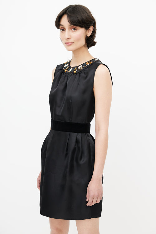 Dolce 
Gabbana Black Satin Jewel Embellished Dress