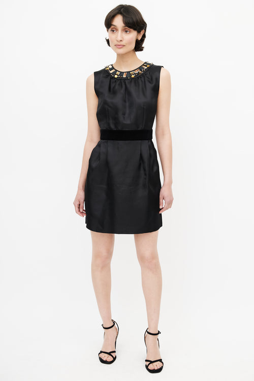 Dolce 
Gabbana Black Satin Jewel Embellished Dress