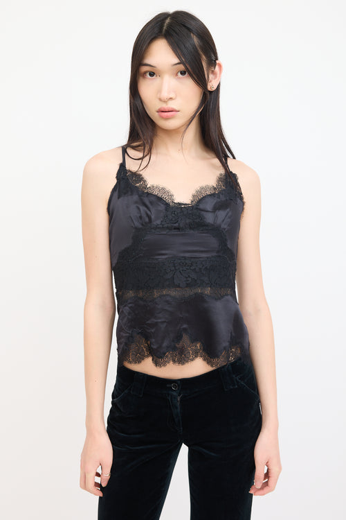 Dolce 
Gabbana Black Satin 
Lace Tank Top