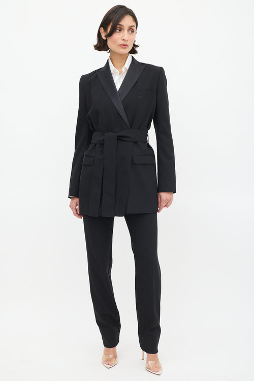 Dolce 
Gabbana Black Satin Trim Belted Pant Suit