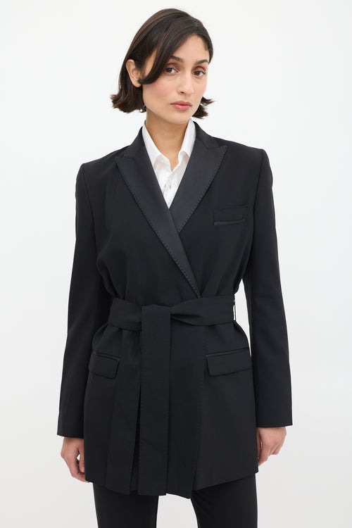 Dolce 
Gabbana Black Satin Trim Belted Pant Suit