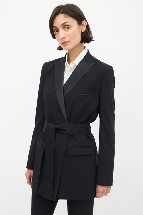 Dolce 
Gabbana Black Satin Trim Belted Pant Suit