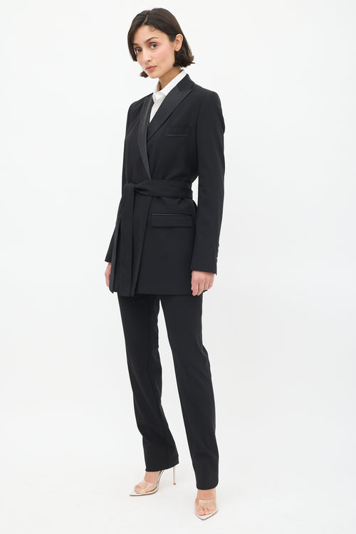 Dolce 
Gabbana Black Satin Trim Belted Pant Suit