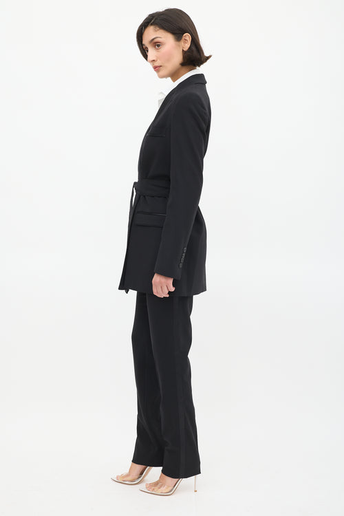 Dolce 
Gabbana Black Satin Trim Belted Pant Suit